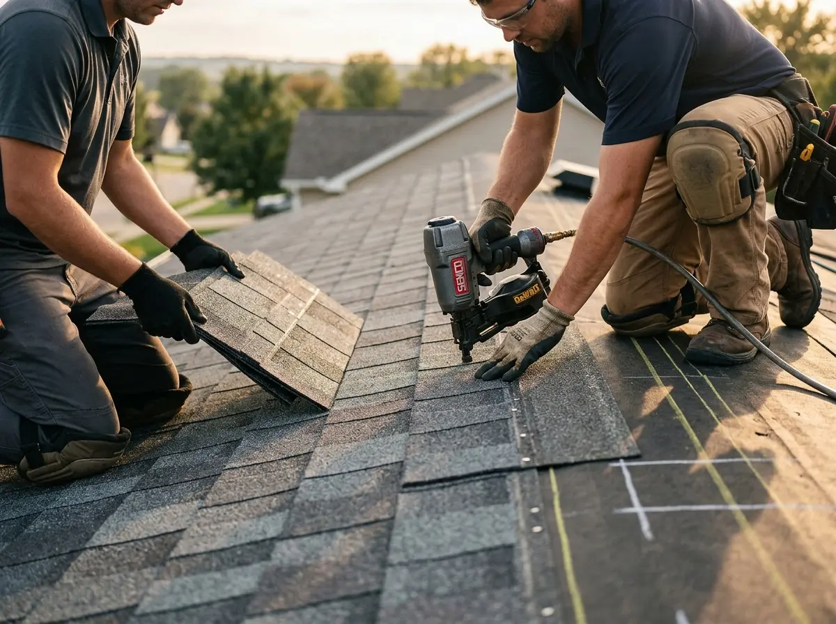 Professional roofer working on a residential roof in Lake Worth Beach